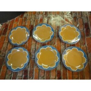 6 lot hand painted japan stamped salad 7.25" plate blue yellow flower